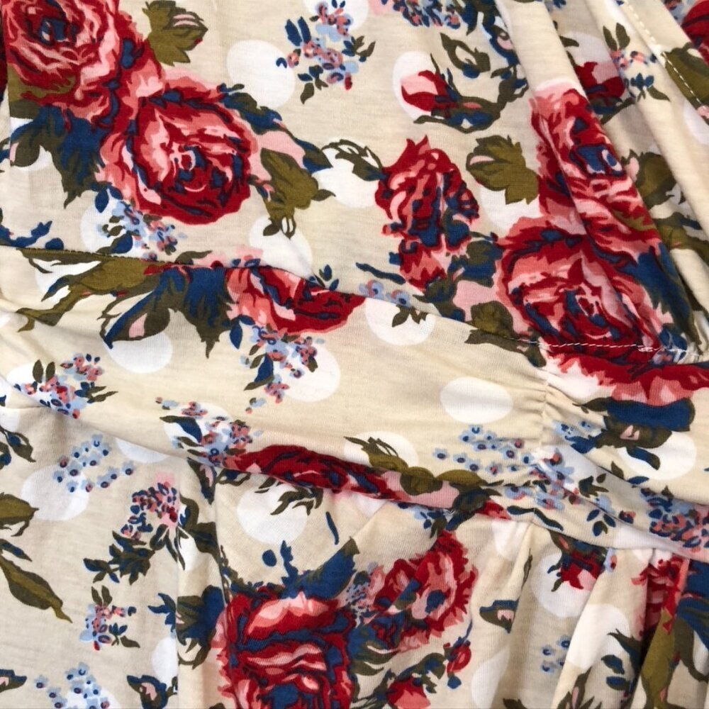 NEW NWT MEAVEOR Beige White Red Blue Floral Polka Dot Faux Wrap Dress Medium M - Picture 8 of 10